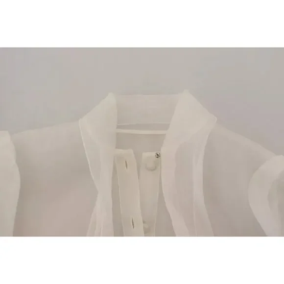 Dolce & Gabbana White Ascot Collar Long Sleeves Blouse Top